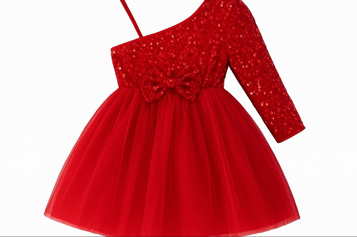 Red One Shoulder Sequin Dress